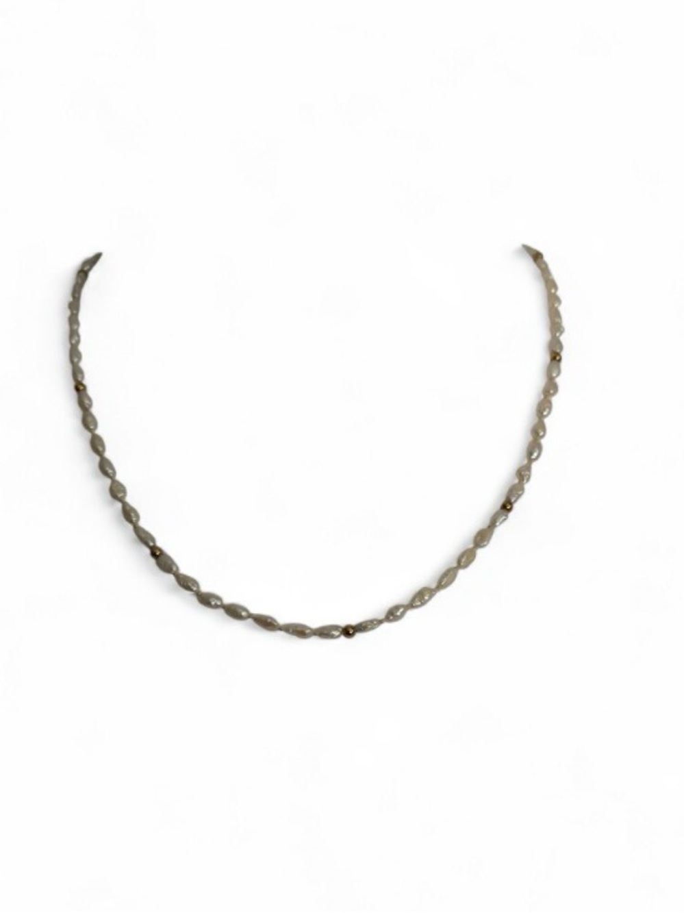 14k Stamped Vintage Rice Pearl Iridescent Necklace